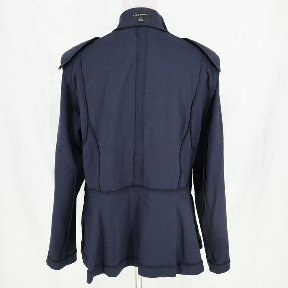 Lane Bryant Jacket Womens 16 Navy Blue Hook Eye Stretch Knit Silver Buttons - Picture 15 of 16